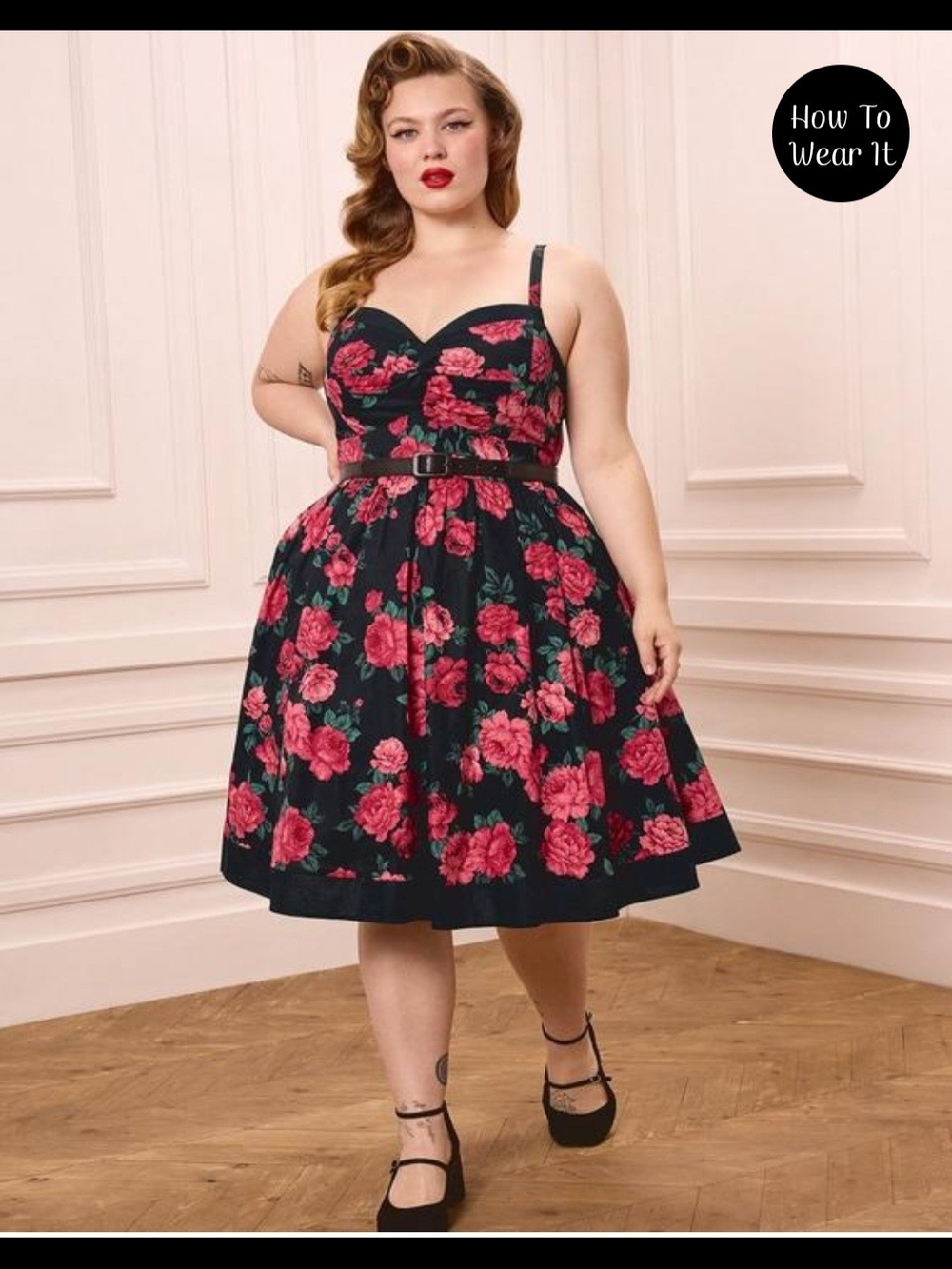 Torrid Retro Chic Fit-&-Flare Dress with Belt - Black & Pink